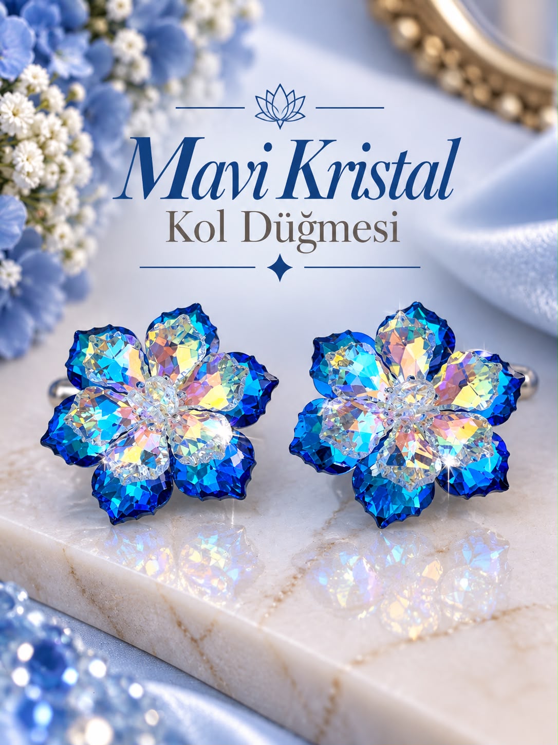 MAVİ KRİSTAL KOL DÜĞMESİ