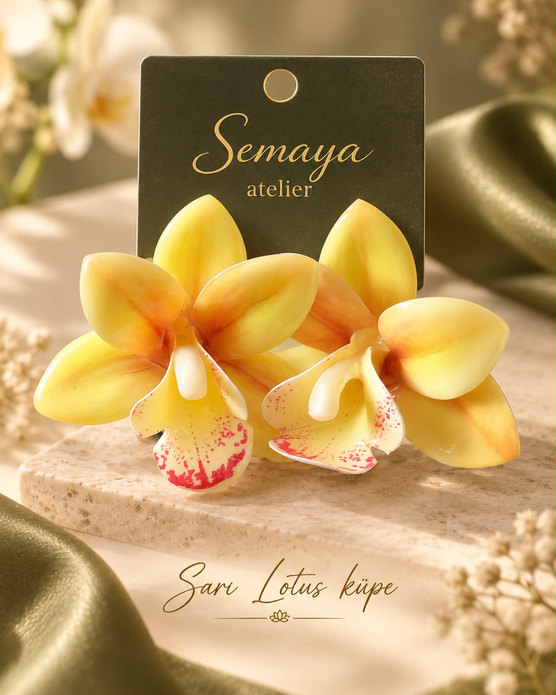 Sarı Lotus Küpe